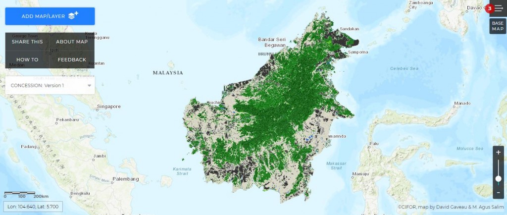 Aperçu satellite forêt Bornéo